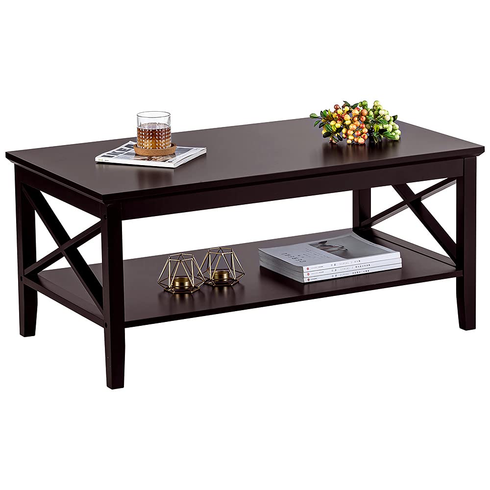 Espresso Wood Coffee Table with Storage 40 inches N783