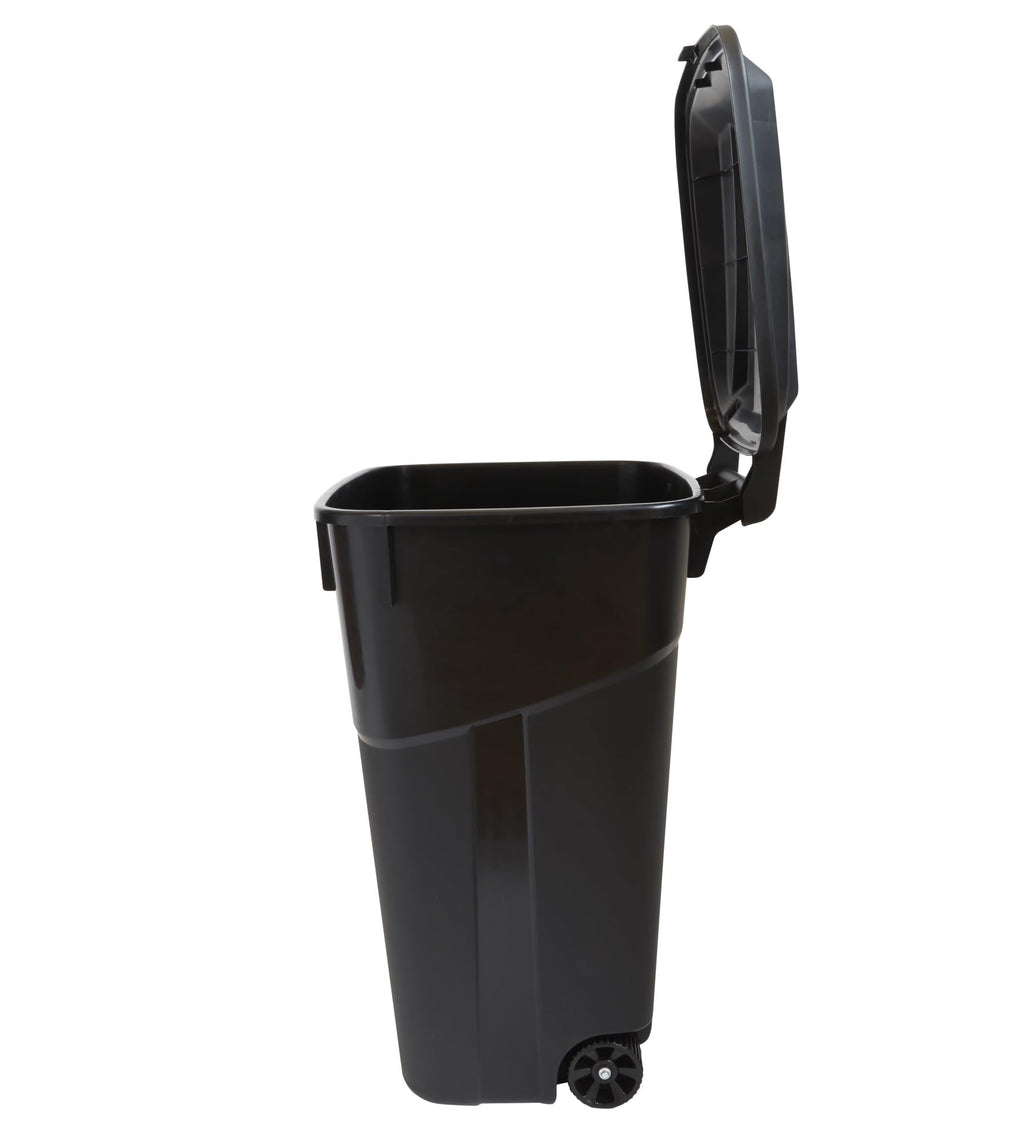 32 Gallon Black Plastic Garbage Can with Attached Lid A452288