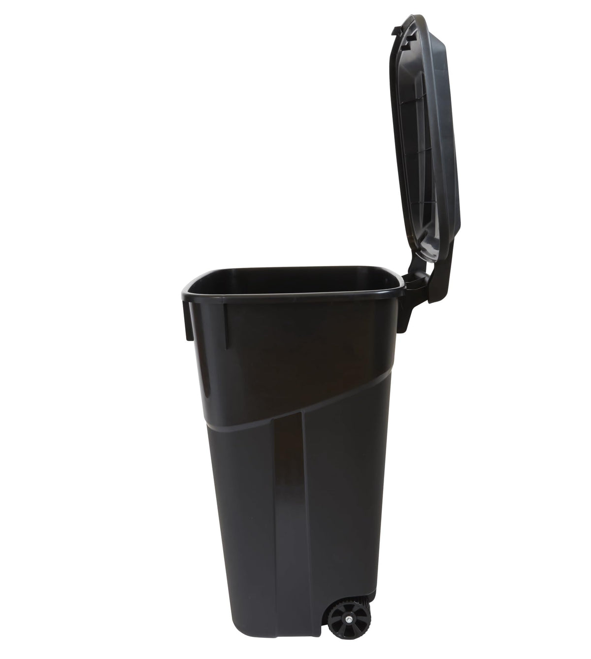 32 Gallon Black Plastic Garbage Can with Attached Lid A452288