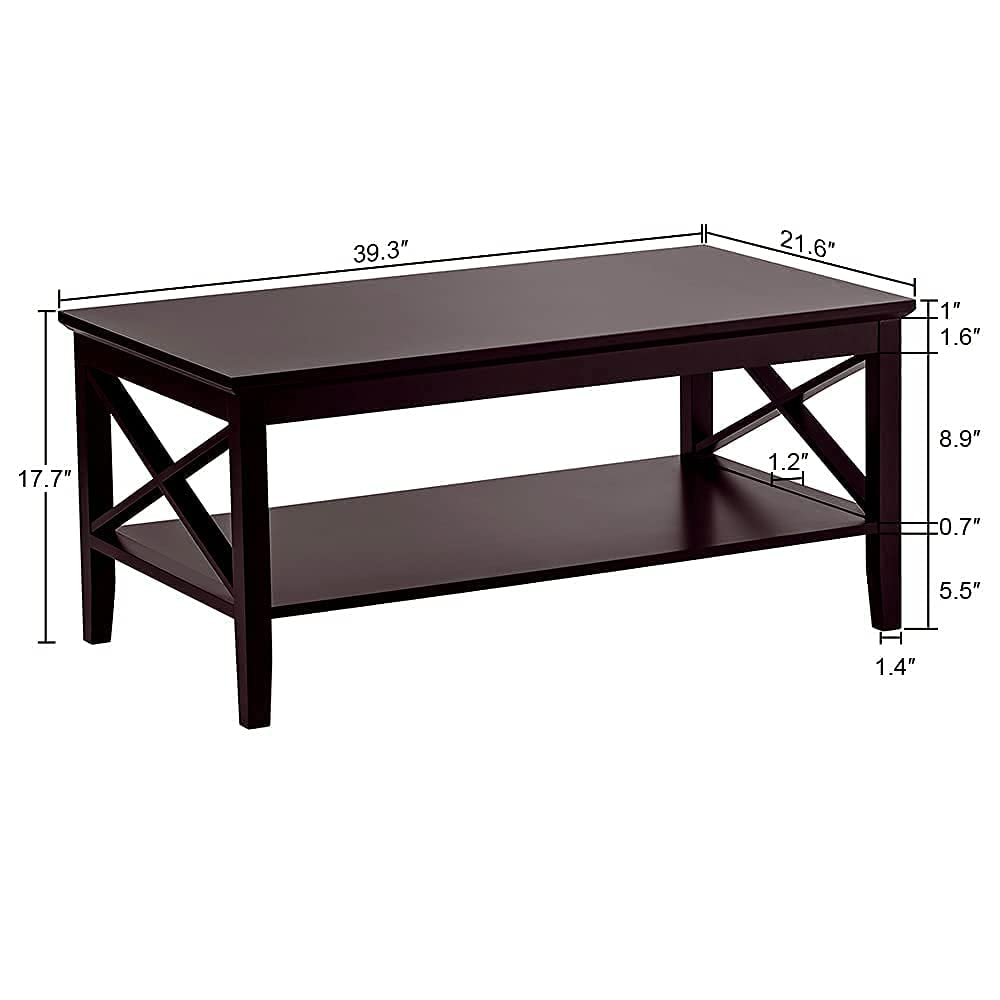 Espresso Wood Coffee Table with Storage 40 inches N783