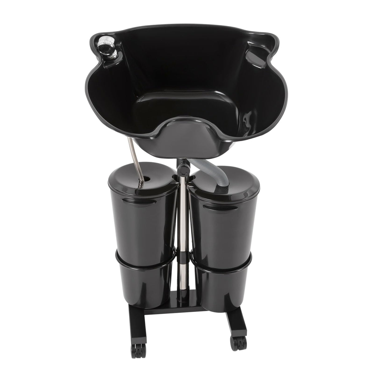 Portable Plastic Shampoo Basin with 2 Water Buckets and Wheels H250914