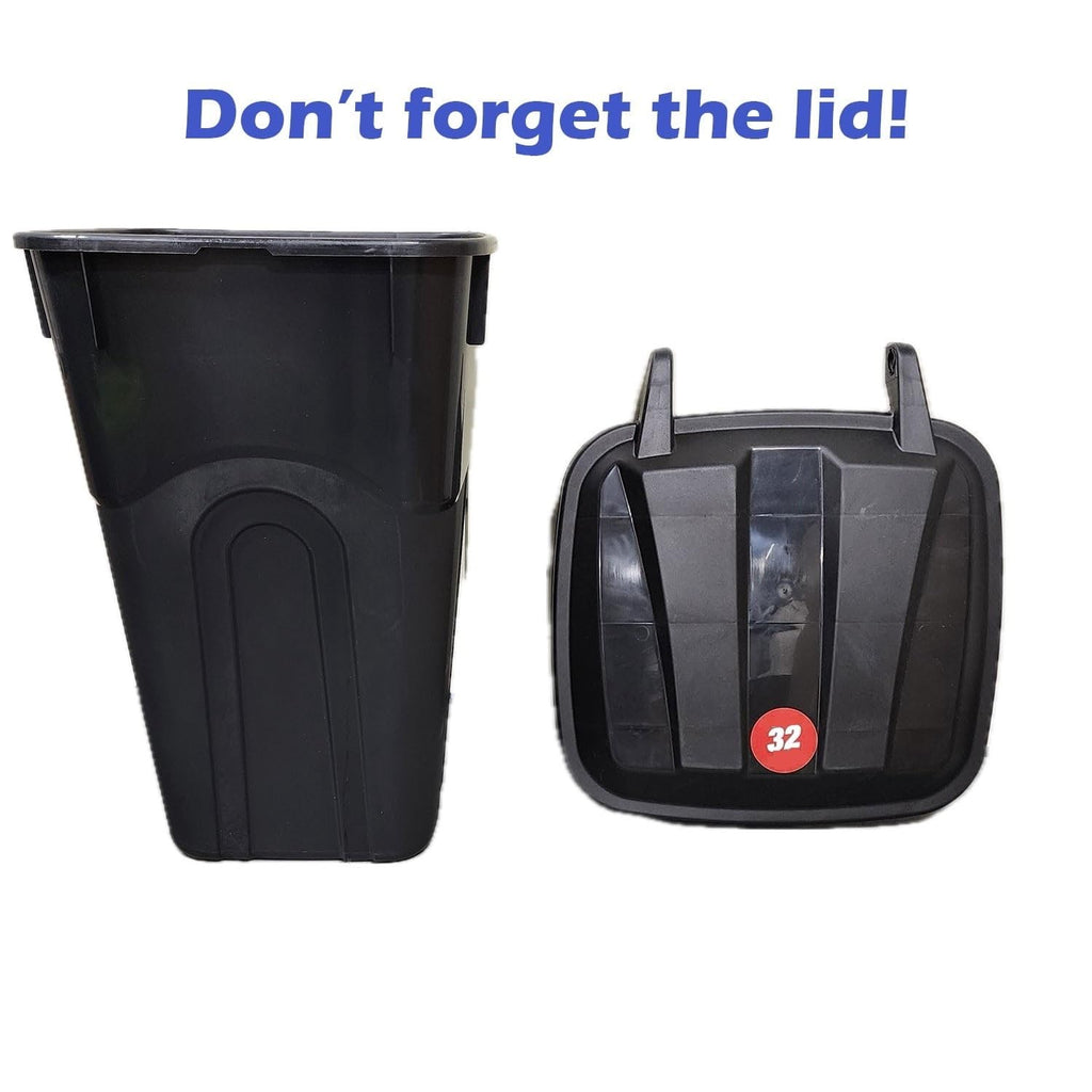 32 Gallon Black Plastic Garbage Can with Attached Lid A452288
