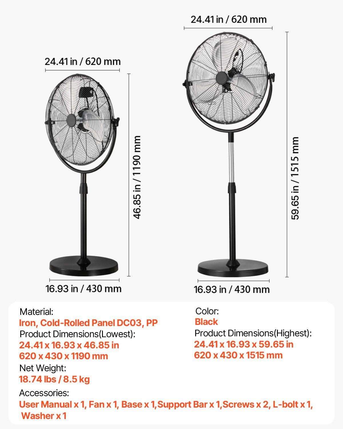 20 Inch 3 Speed Adjustable Height Pedestal Fan N96394