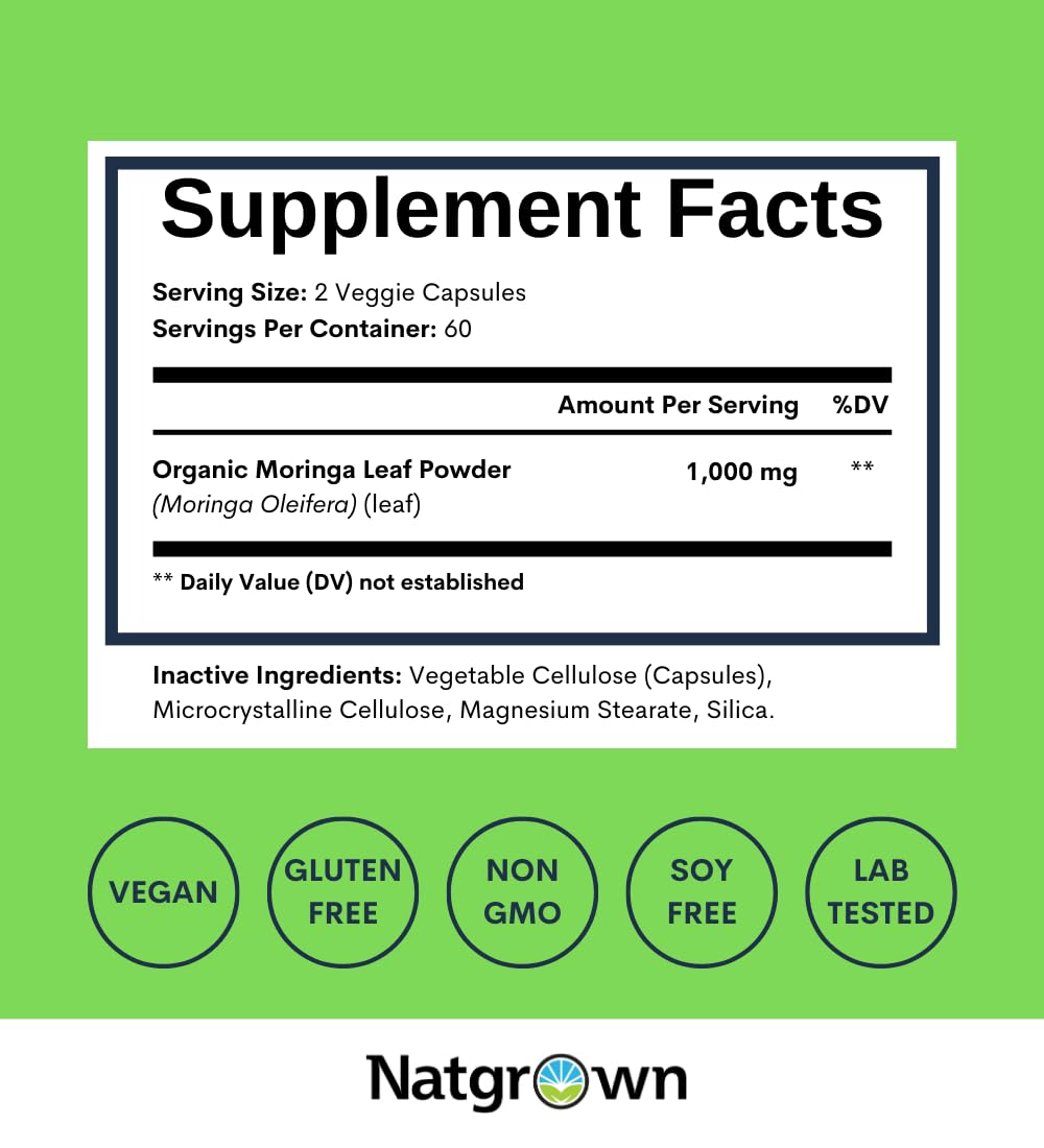 Organic Moringa 1000 mg 120 Ct Capsules F266