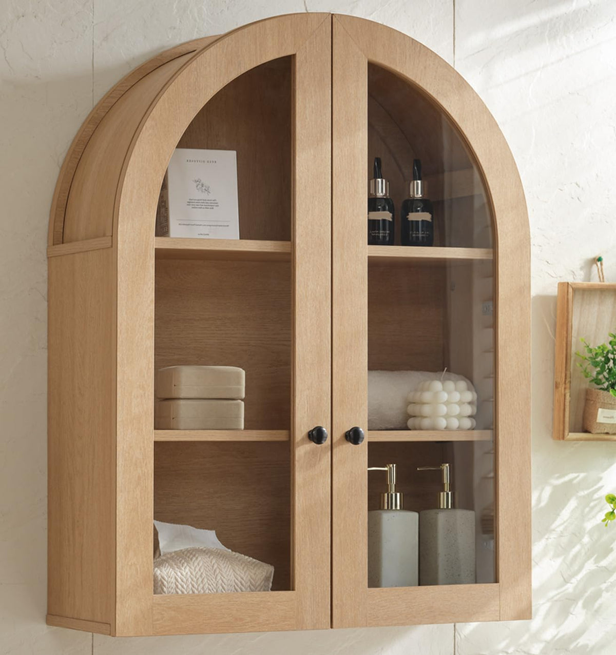 Arched Wall Mount Bathroom Cabinet with Glass Doors W6477