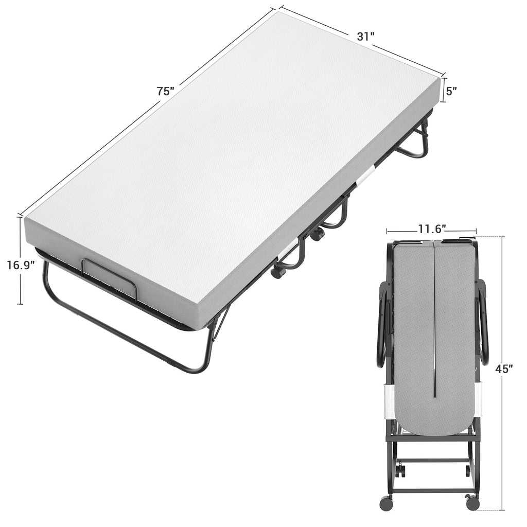 75" x 31" Folding Bed with Memory Foam Mattress C3048