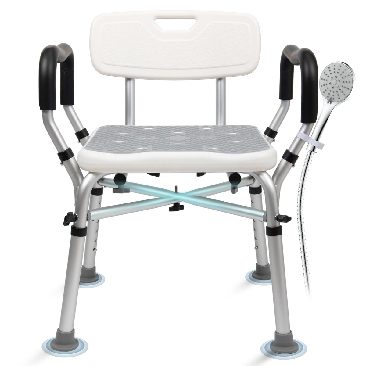 Adjustable Shower Chair with Arms & Back, 550 lb, Gray Q605