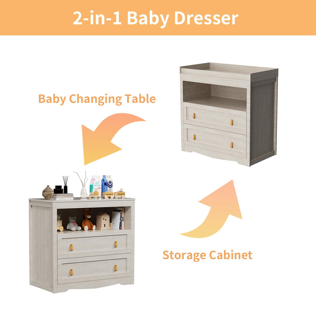 Beige Baby Dresser with Changing Table Top K853031