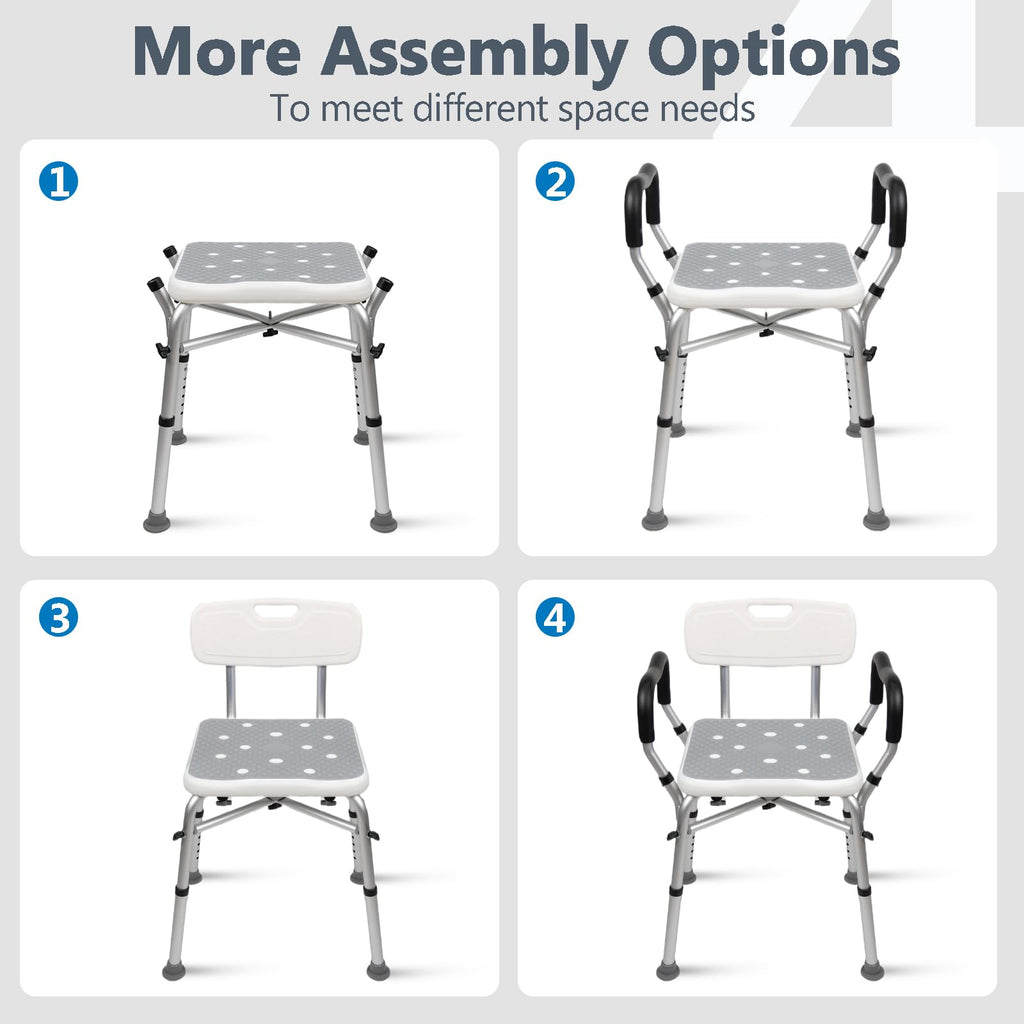 Adjustable Shower Chair with Arms & Back, 550 lb, Gray Q605