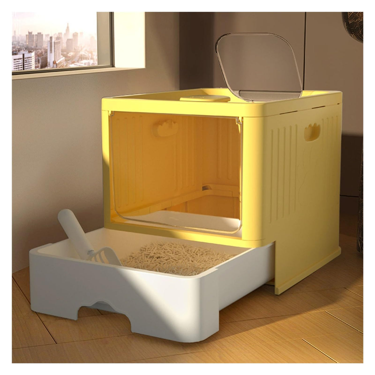 Large Anti-Splash Top Entry Cat Litter Box with Lid and Litter Scoop K23518