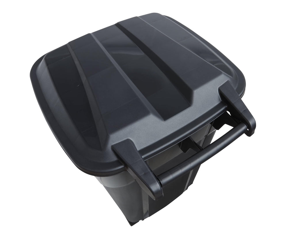 32 Gallon Black Plastic Garbage Can with Attached Lid A452288