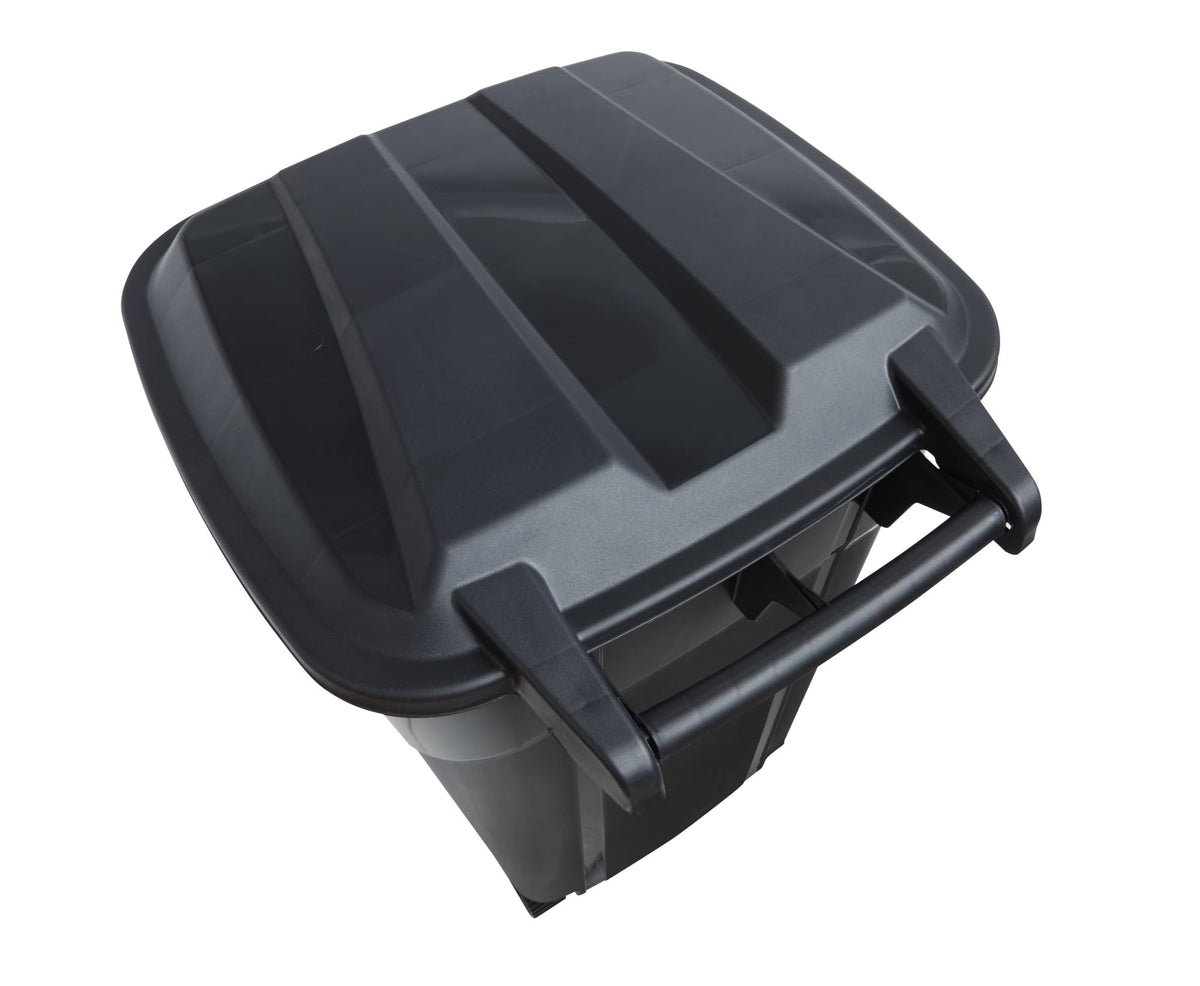 32 Gallon Black Plastic Garbage Can with Attached Lid A452288