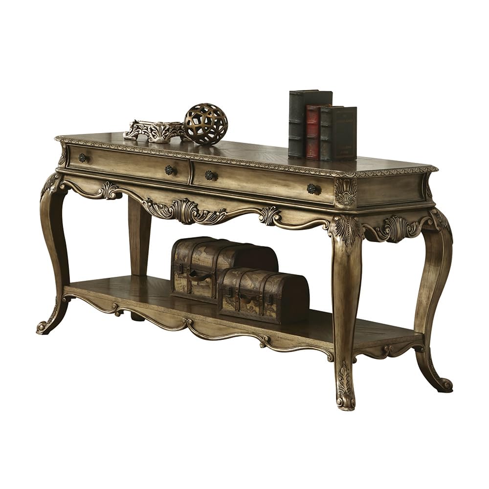 Oak Sofa Table with 2 Drawers and Bottom Shelf E664384