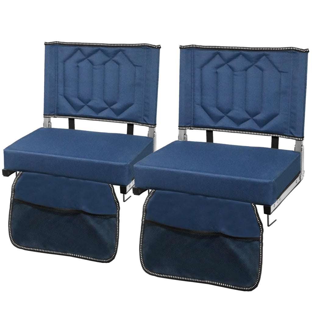 Portable Folding Stadium Seats with Back Support and Cushion, Navy, 2Pack D358