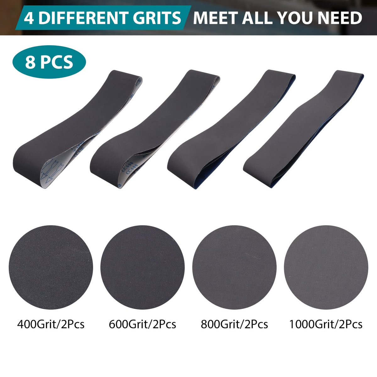 4x36 Inch Sanding Belts 400 600 800 1000 Grits 8 Pack Y6397