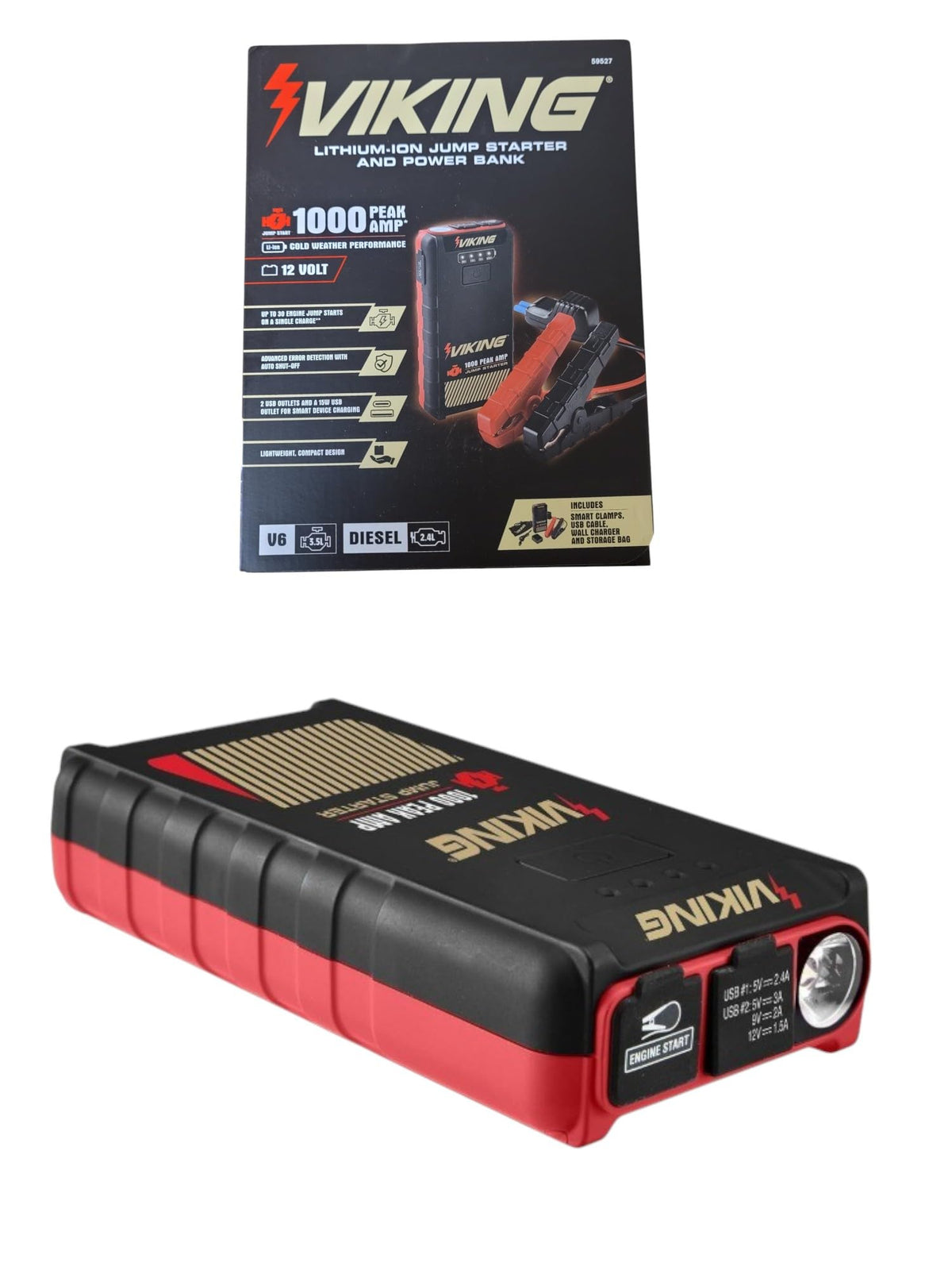 1000 Peak amp Lithium-ion Jump Starter and Power Bank Y656008