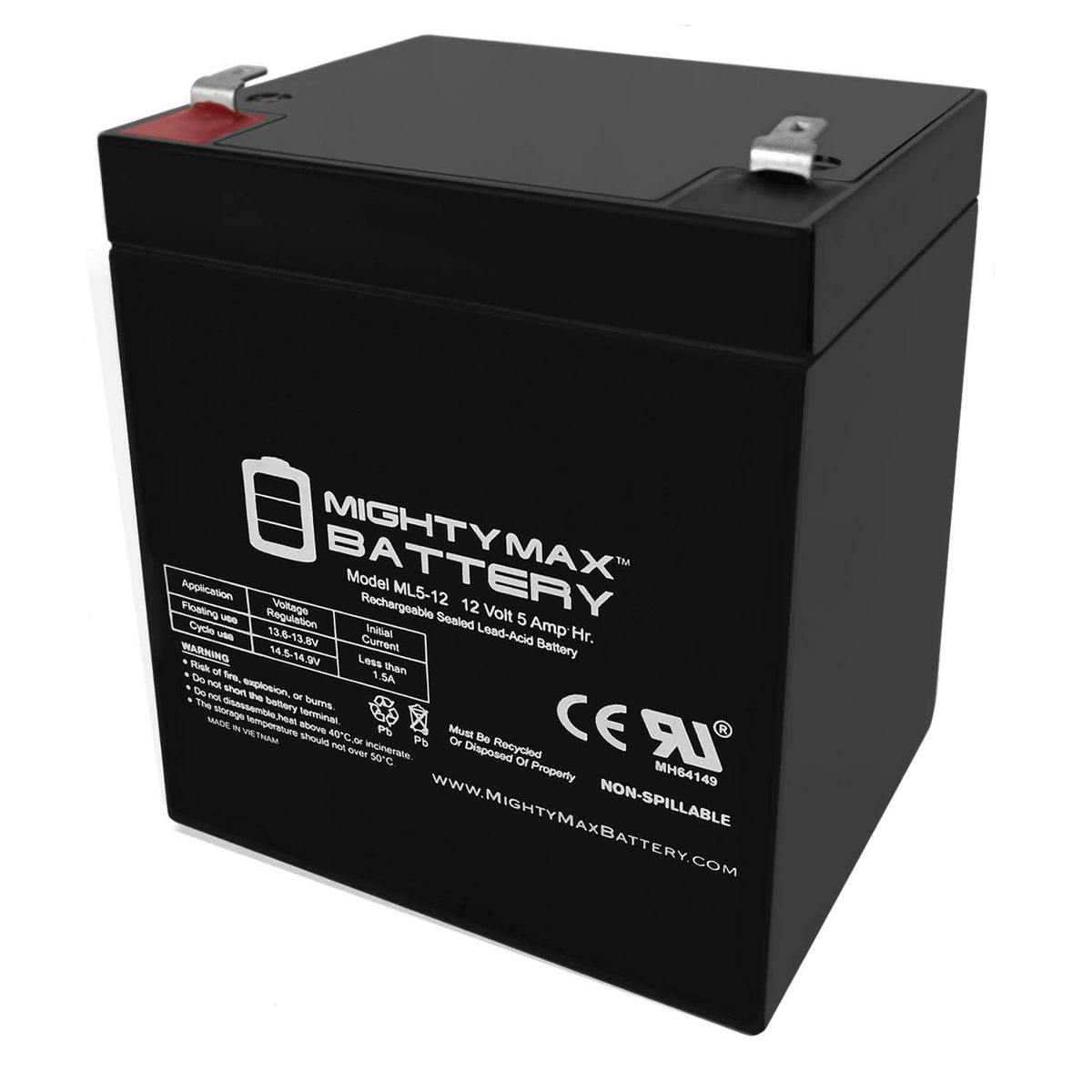 12 Volt 5 AH Rechargeable SLA AGM Battery N200683