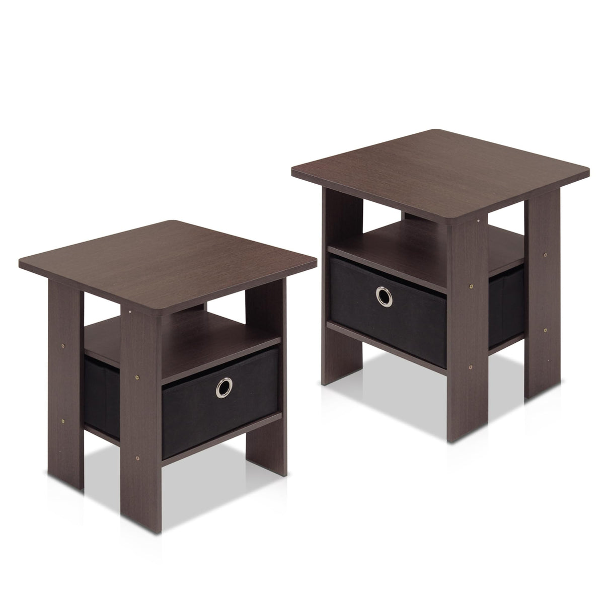 Brown Set of 2 Side Table with Storage Bin Drawer Y217035