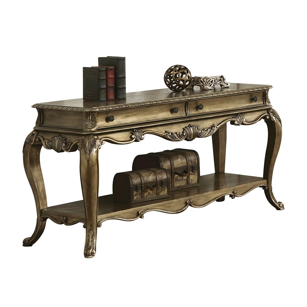 Oak Sofa Table with 2 Drawers and Bottom Shelf E664384