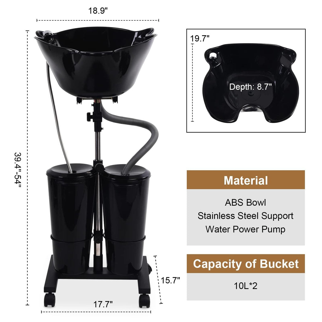 Portable Shampoo Bowl with Electric Pump and 2 Water Tanks, Height and Angle Adjustable Black C3117