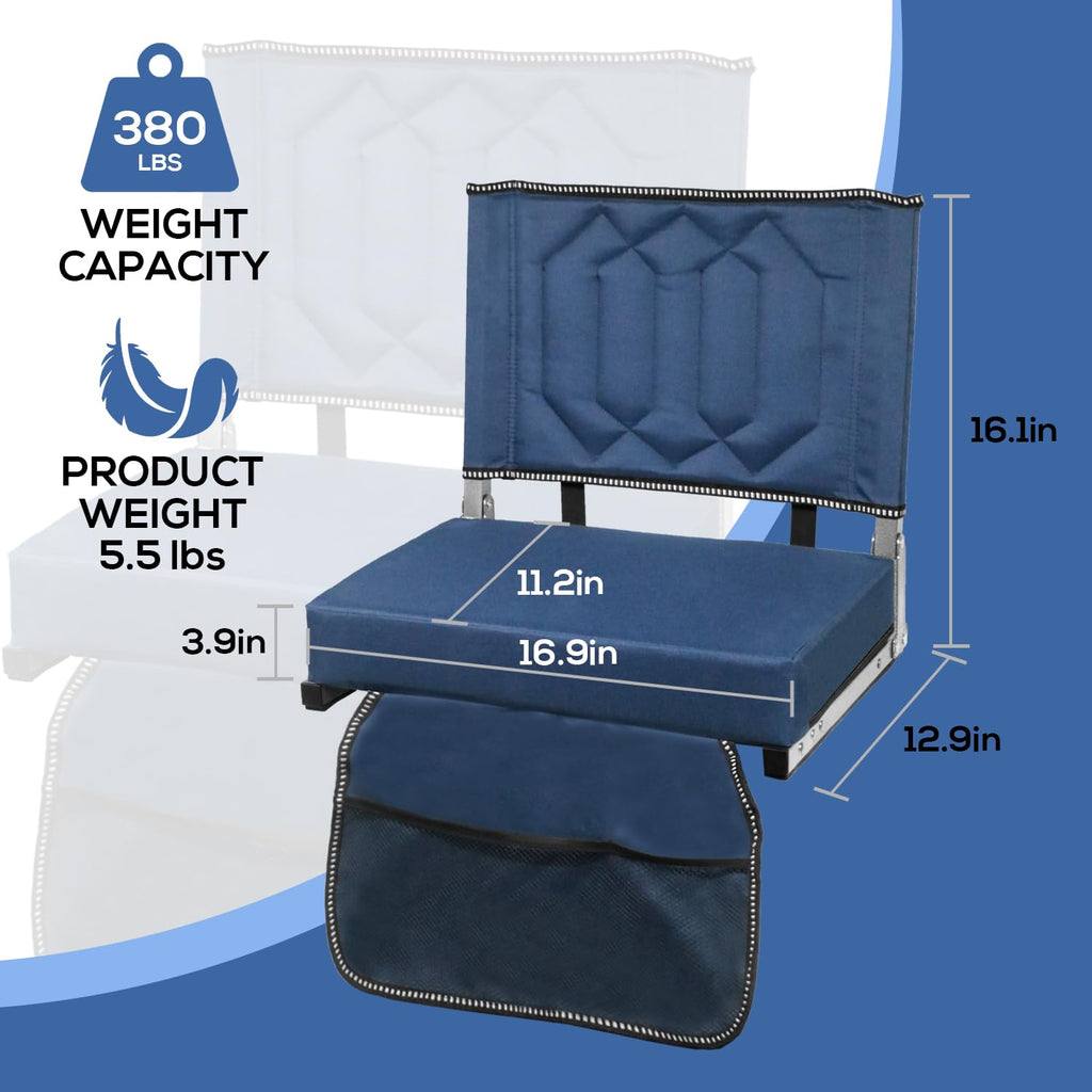 Portable Folding Stadium Seats with Back Support and Cushion, Navy, 2Pack D358