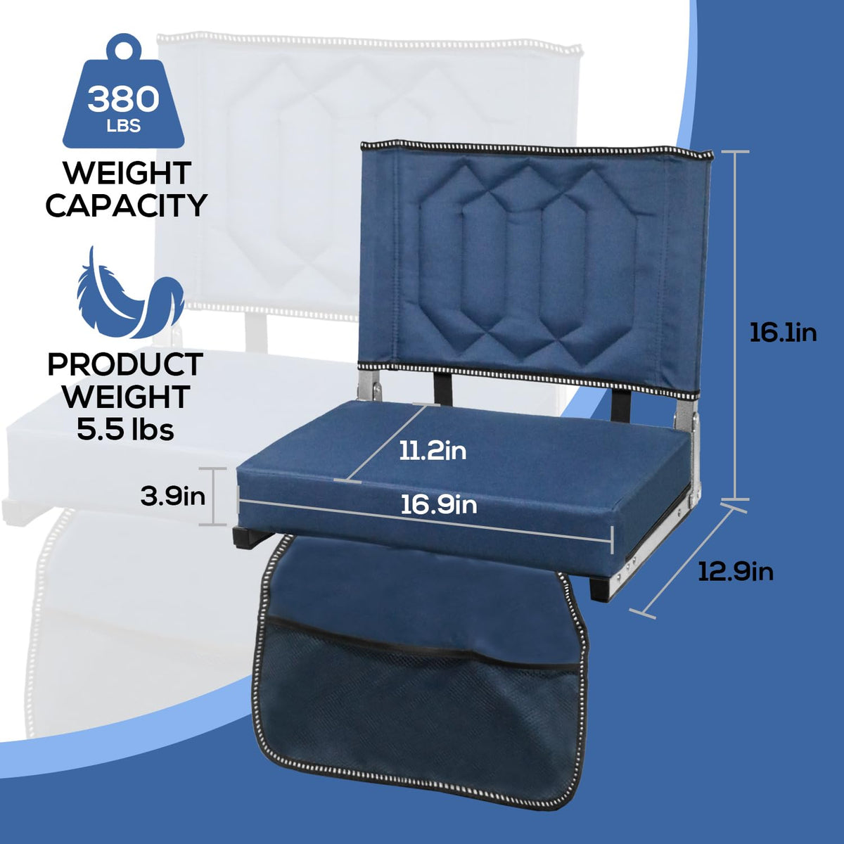 Portable Folding Stadium Seats with Back Support and Cushion, Navy, 2Pack D358
