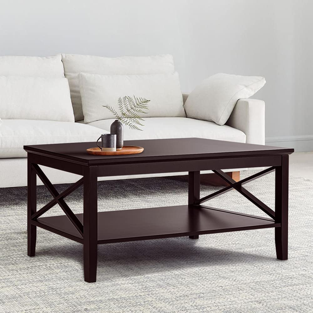 Espresso Wood Coffee Table with Storage 40 inches N783