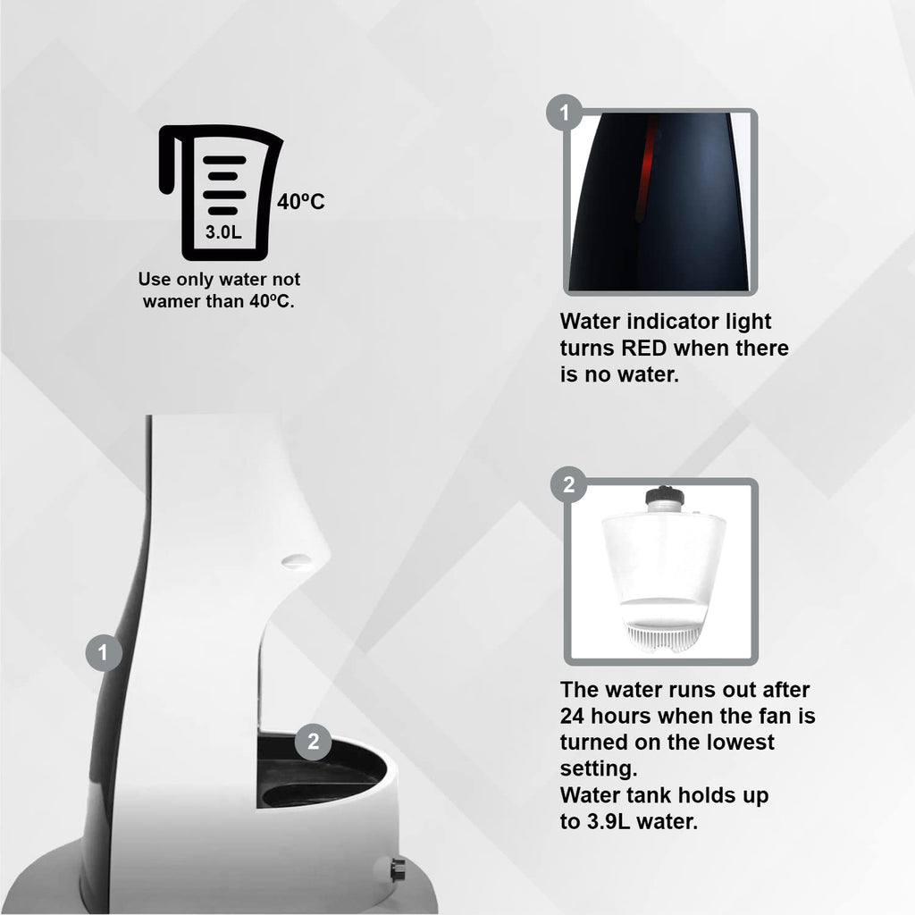 47" Misting Oscillating Pedestal Fan with Water Tank, Remote, Timer, 3 Speeds, Black White H42716