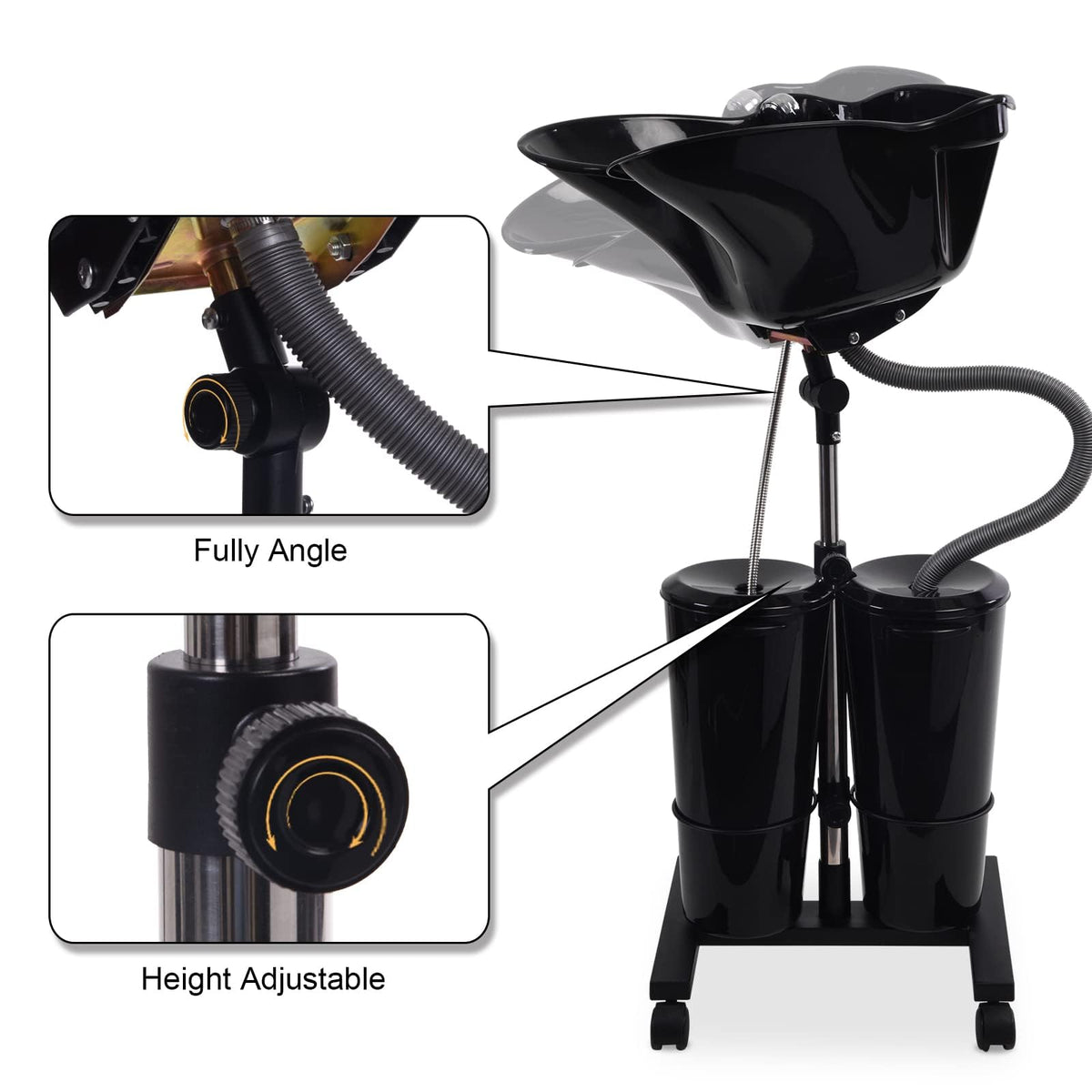 Portable Shampoo Bowl with Electric Pump and 2 Water Tanks, Height and Angle Adjustable Black C3117