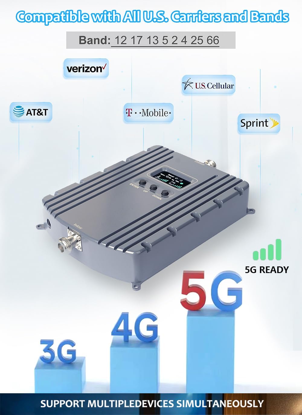 Cell Phone Signal Booster Up to 5500Sq Ft 5G 4G LTE Grey K834