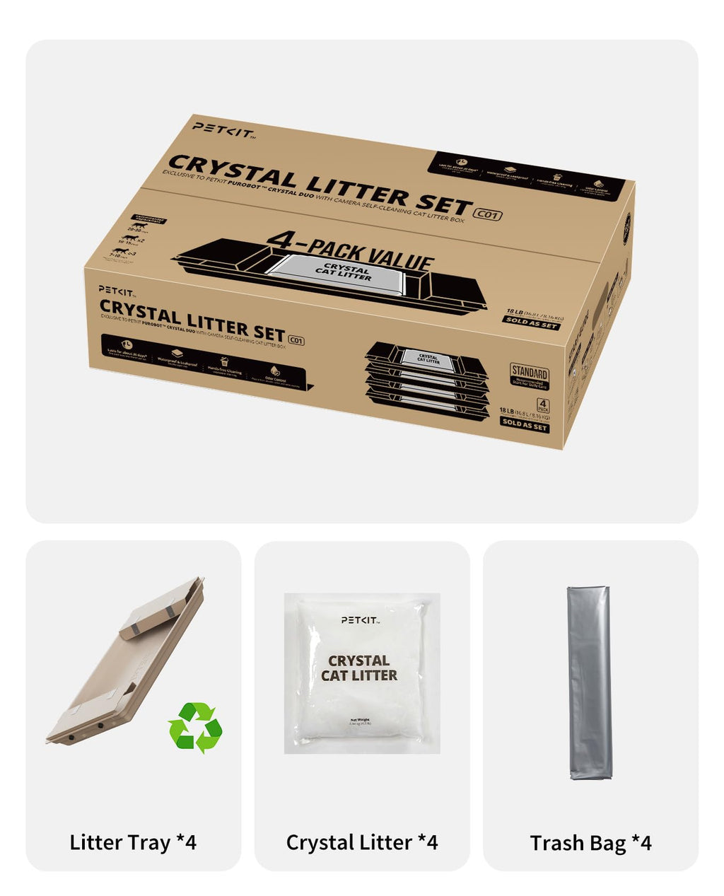 Crystal Cat Litter with Tray 4.5 lb×4 Packs Q5369