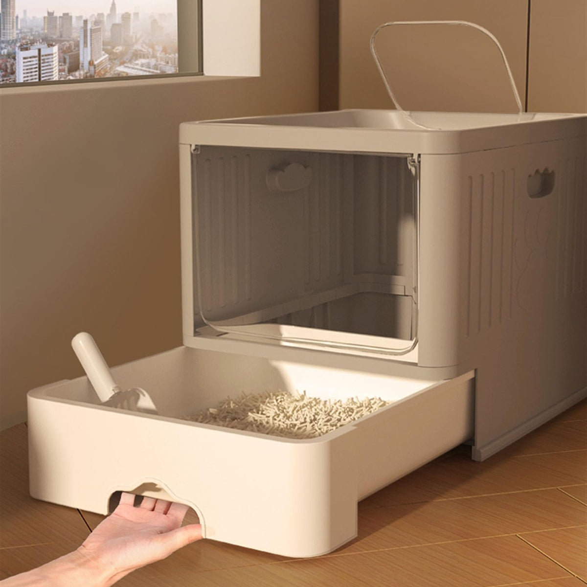 Large Anti-Splash Top Entry Cat Litter Box with Lid and Litter Scoop K23518