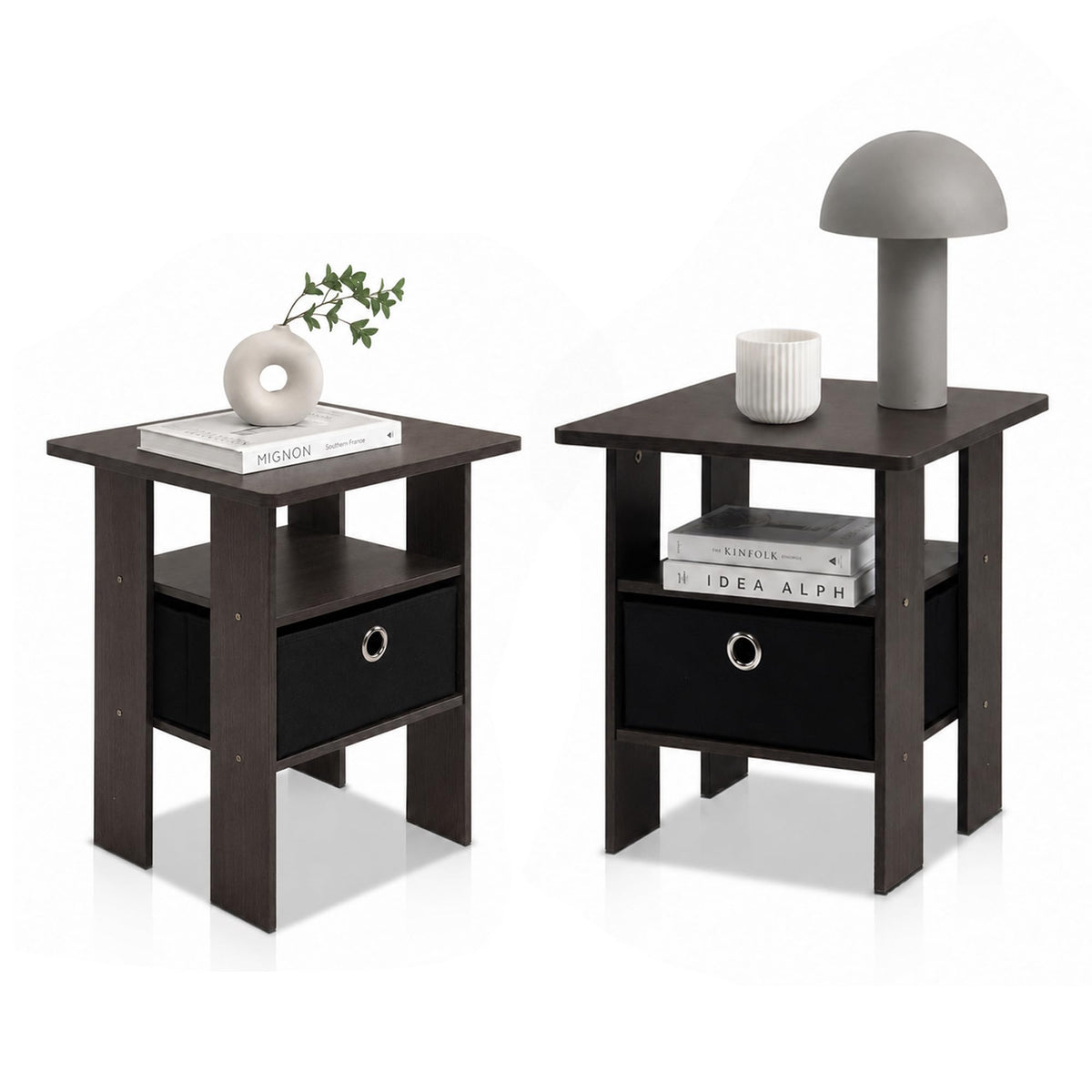 Brown Set of 2 Side Table with Storage Bin Drawer Y217035