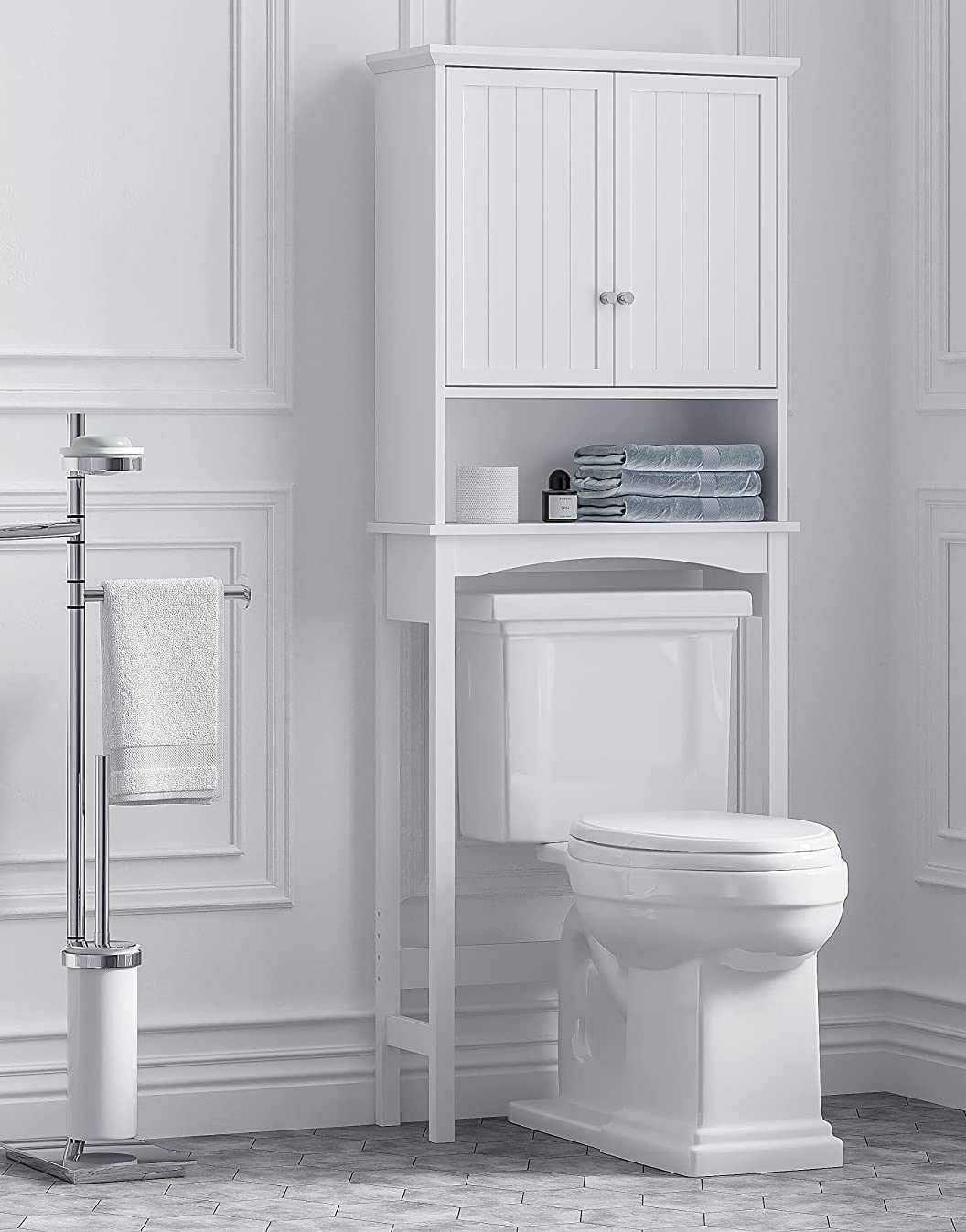 Over the Toilet Storage Cabinet with Doors, Adjustable Shelf, White O12204