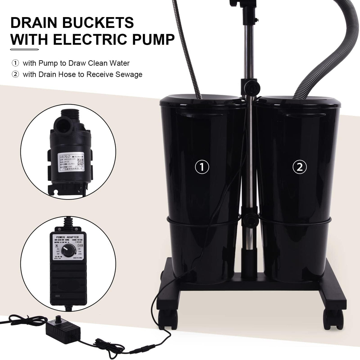 Portable Shampoo Bowl with Electric Pump and 2 Water Tanks, Height and Angle Adjustable Black C3117