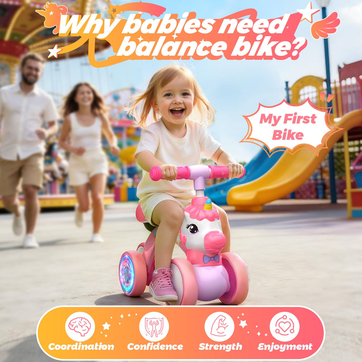 Baby Balance Bike Ride On Toy with Light Up Wheel T272906