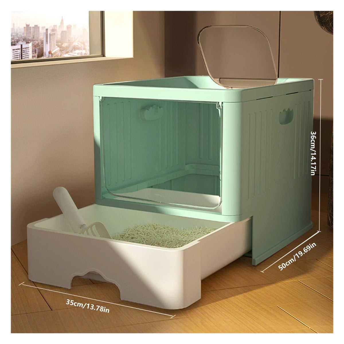 Large Anti-Splash Top Entry Cat Litter Box with Lid and Litter Scoop K23518