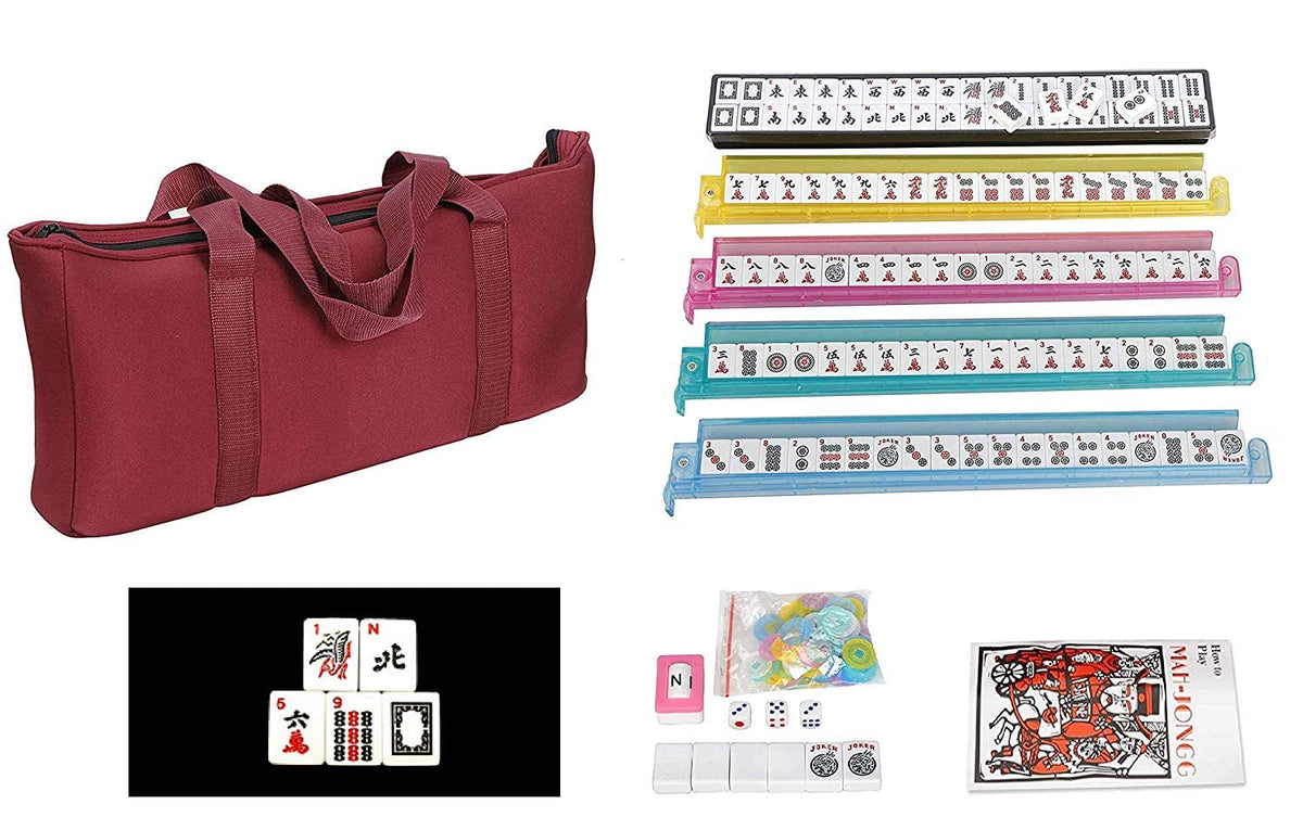 166 White Engraved Tiles Mahjong Set with Soft Bag O740