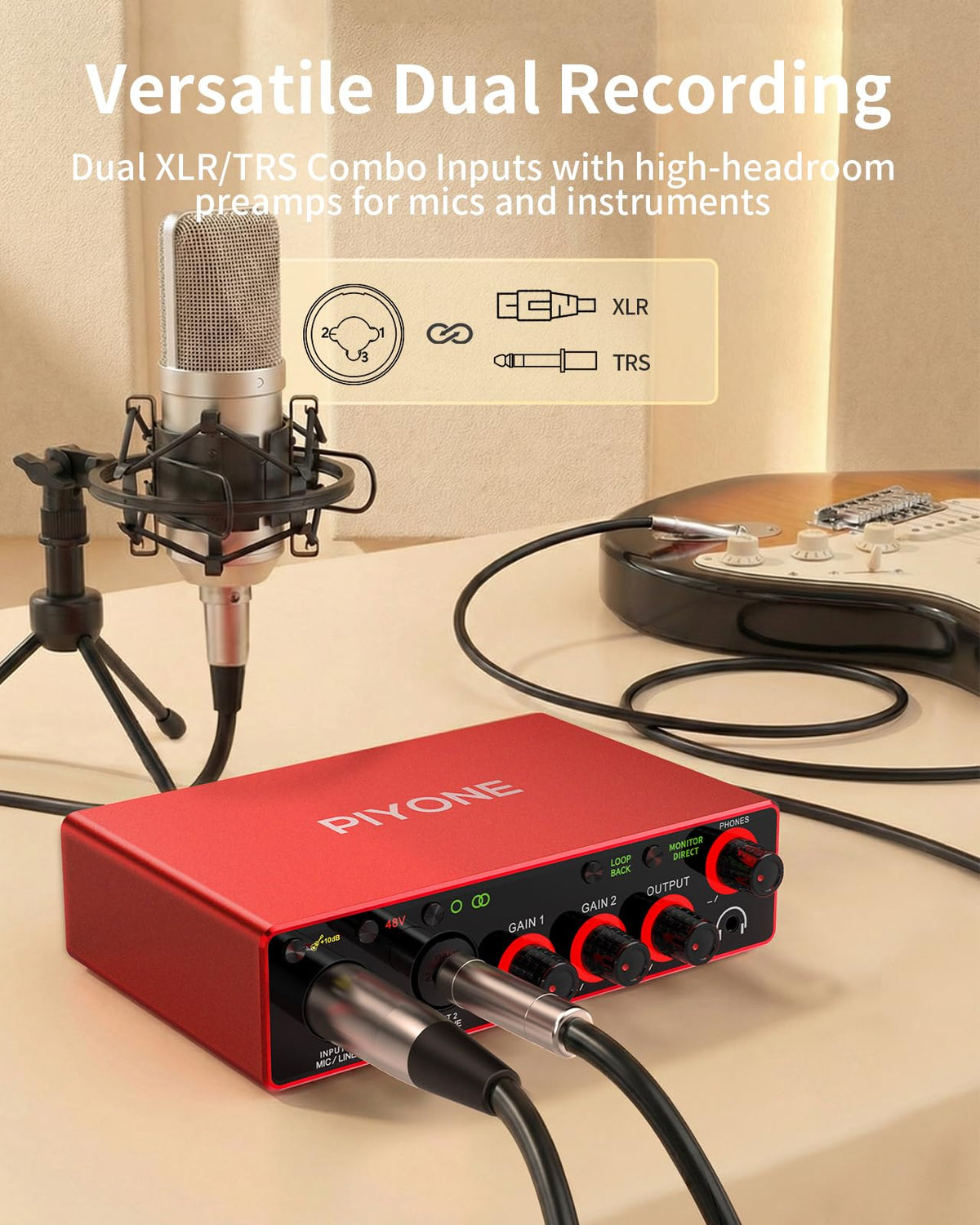 2X2 24-bit/192kHz Audio Interface with XLR/TRS Combo Input V96312