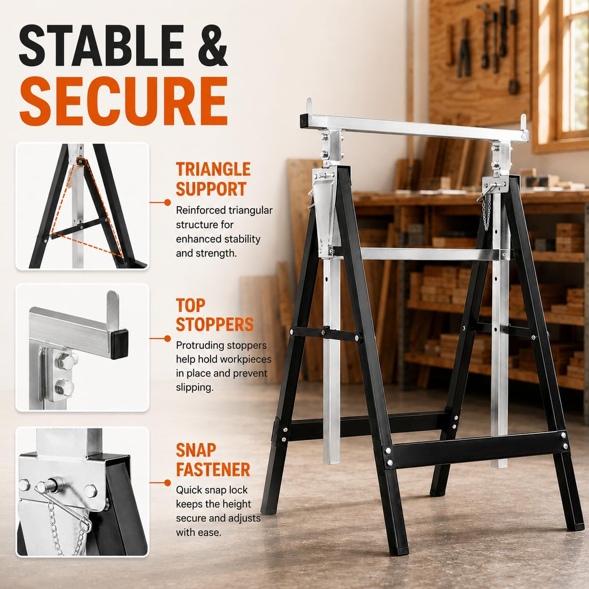 2 Pack Height Adjustable Folding Saw Horses E876