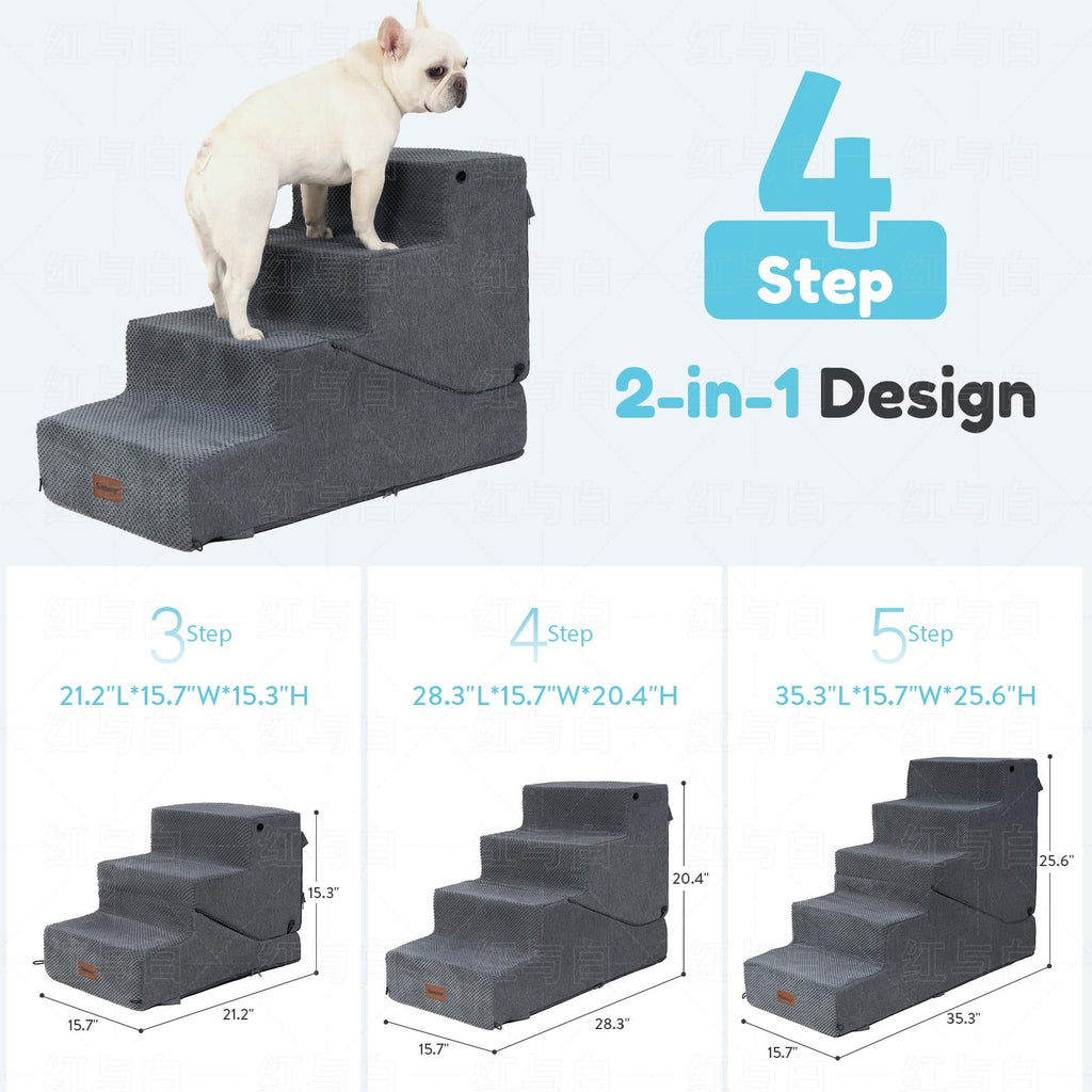 4-Step Dog Stair and Ramp with Non-Slip Bottom Grey L64936