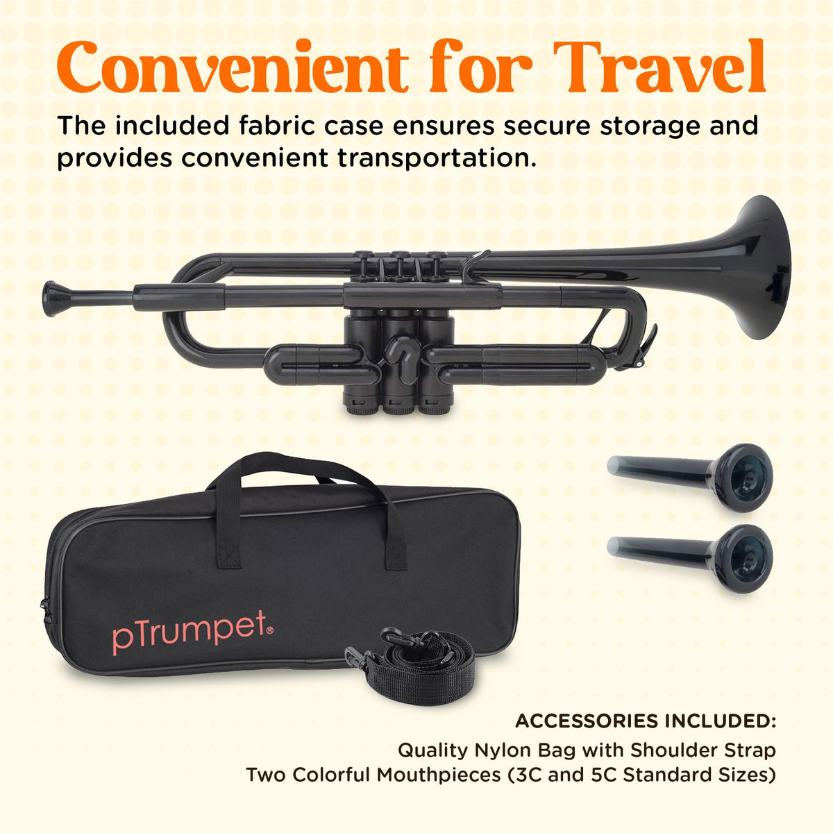 Bb Plastic Trumpet with 3C & 5C Mouthpieces and Carrying Bag J8805