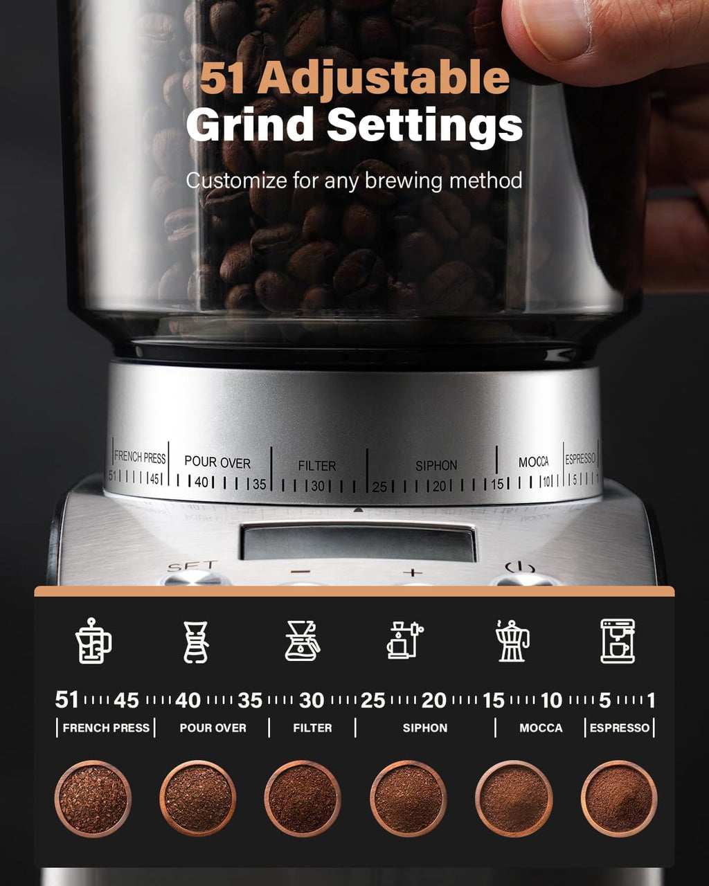 Electric Conical Burr Coffee Grinder with 51 Grind Settings J906757