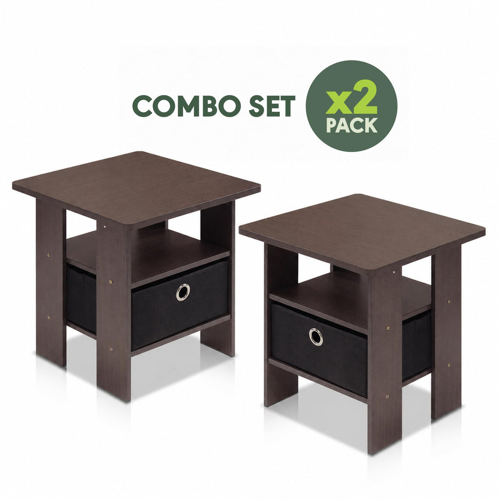 Brown Set of 2 Side Table with Storage Bin Drawer Y217035