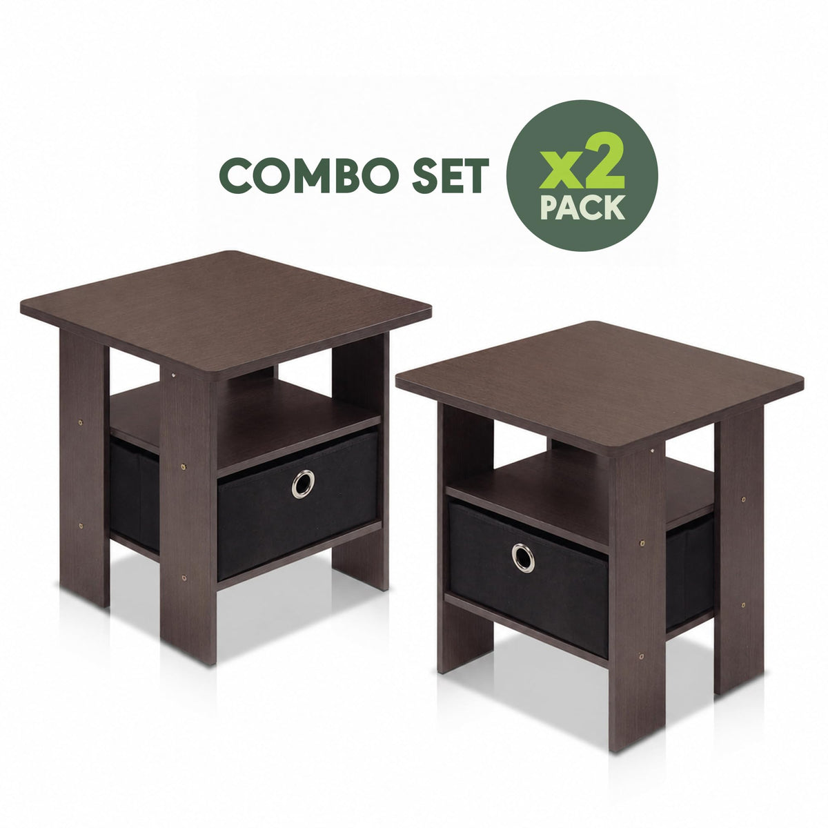 Brown Set of 2 Side Table with Storage Bin Drawer Y217035