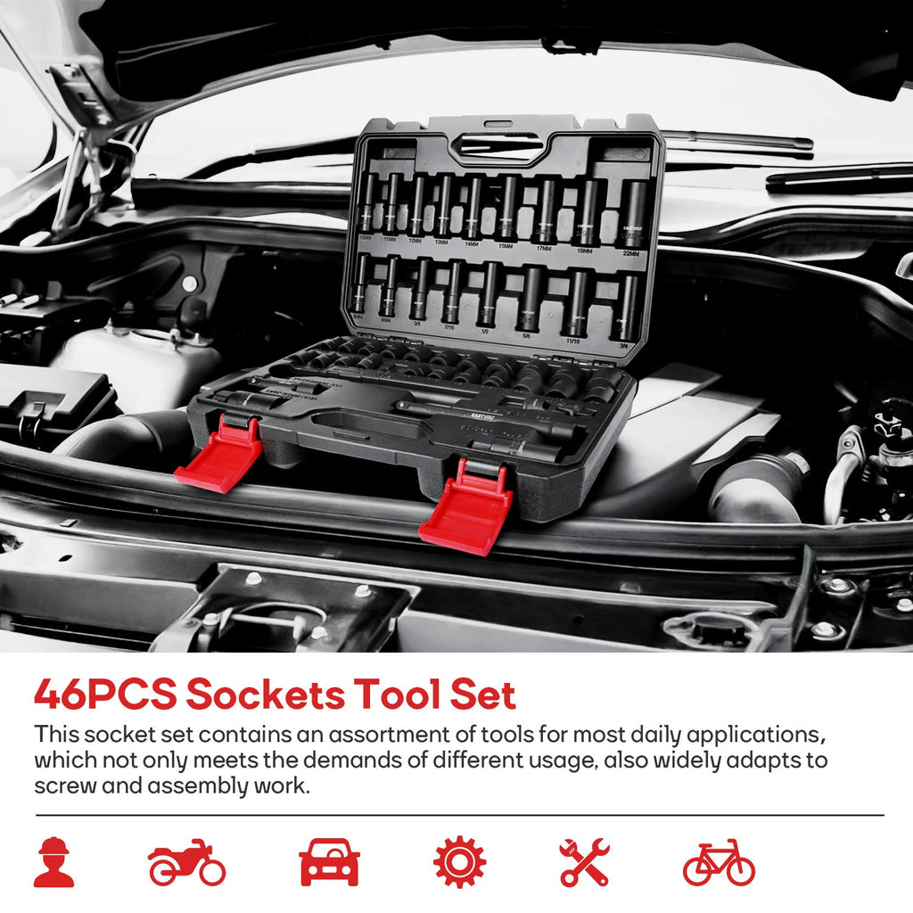 46 Pieces Drive Socket Ratchet Wrench Set with Storage Case P941999