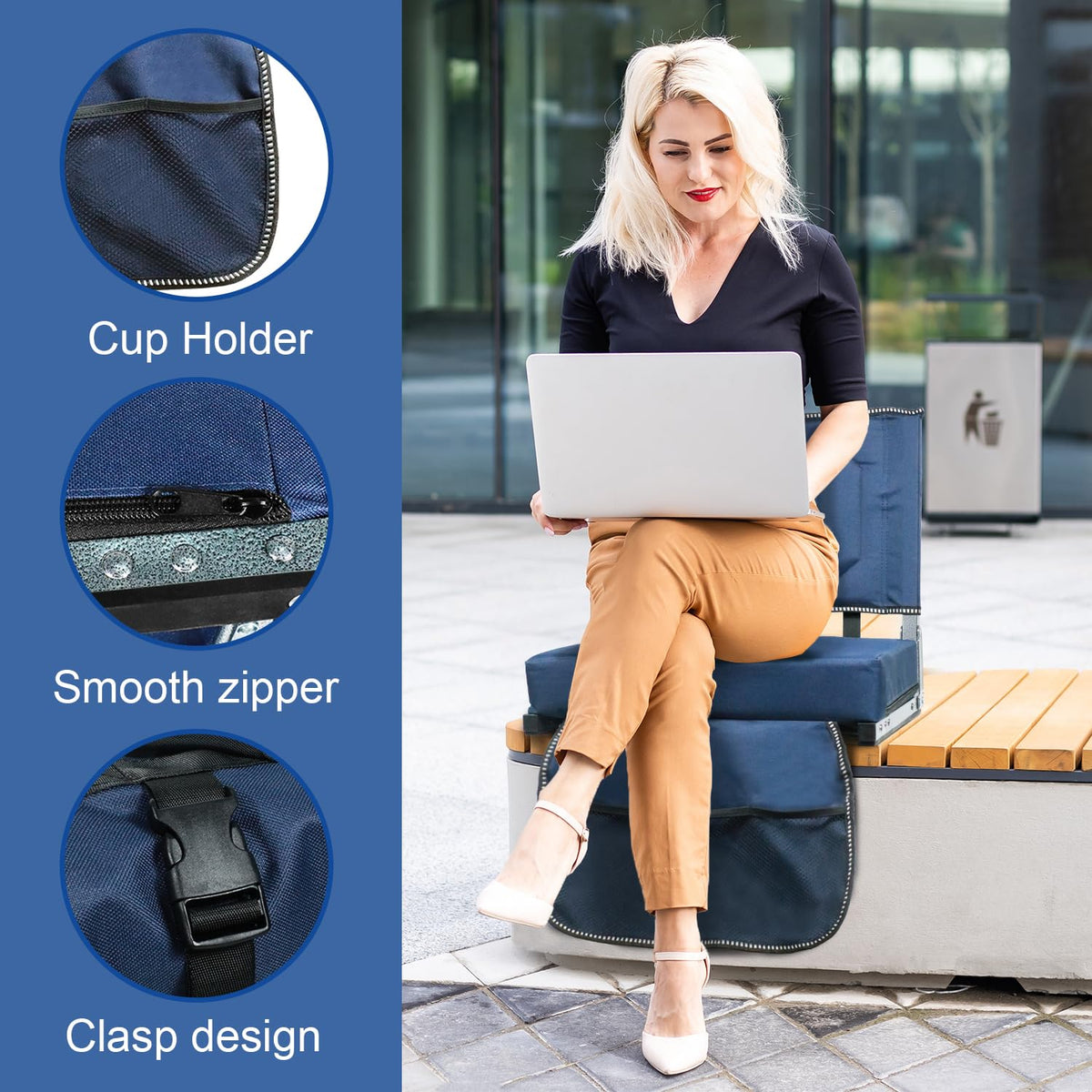 Portable Folding Stadium Seats with Back Support and Cushion, Navy, 2Pack D358