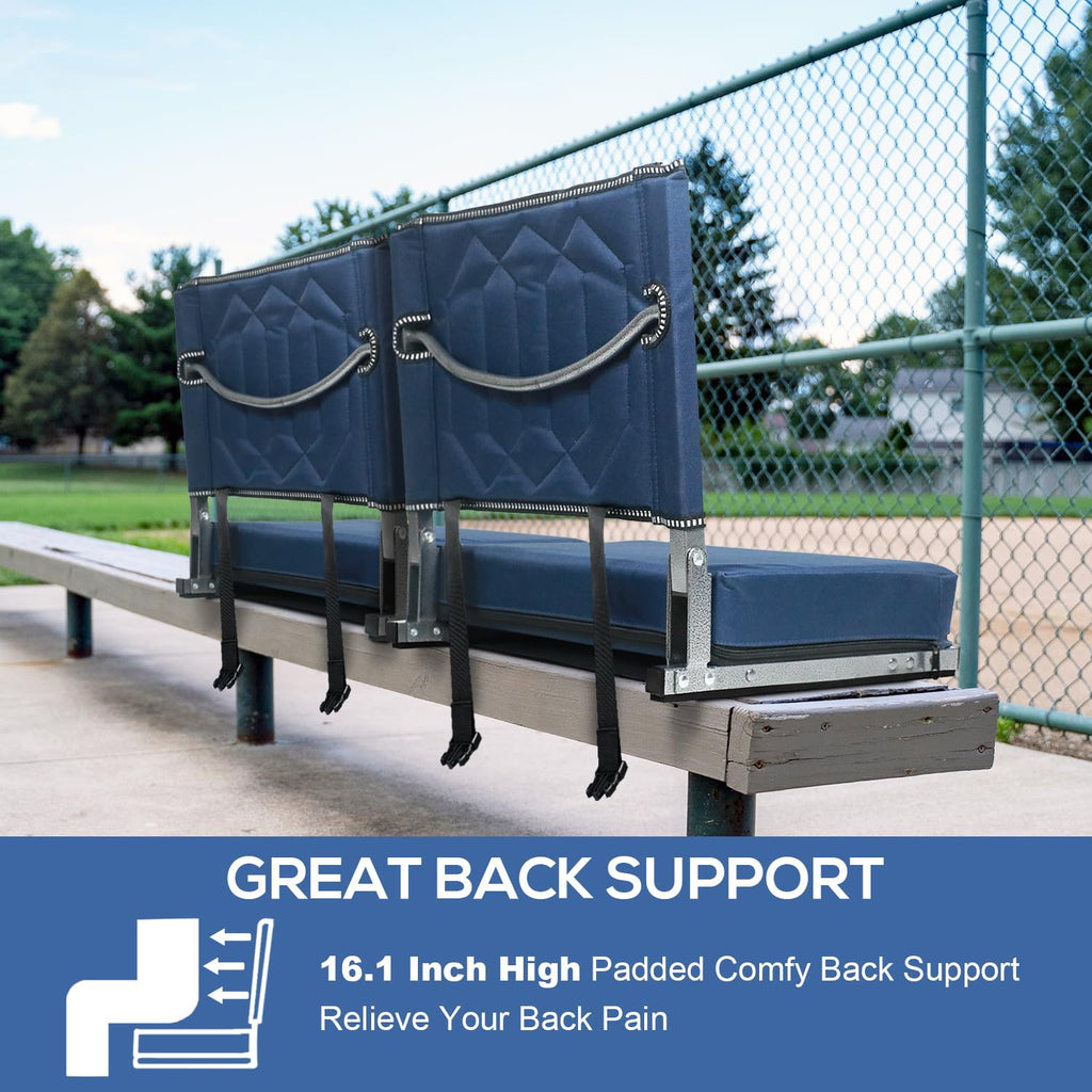 Portable Folding Stadium Seats with Back Support and Cushion, Navy, 2Pack D358