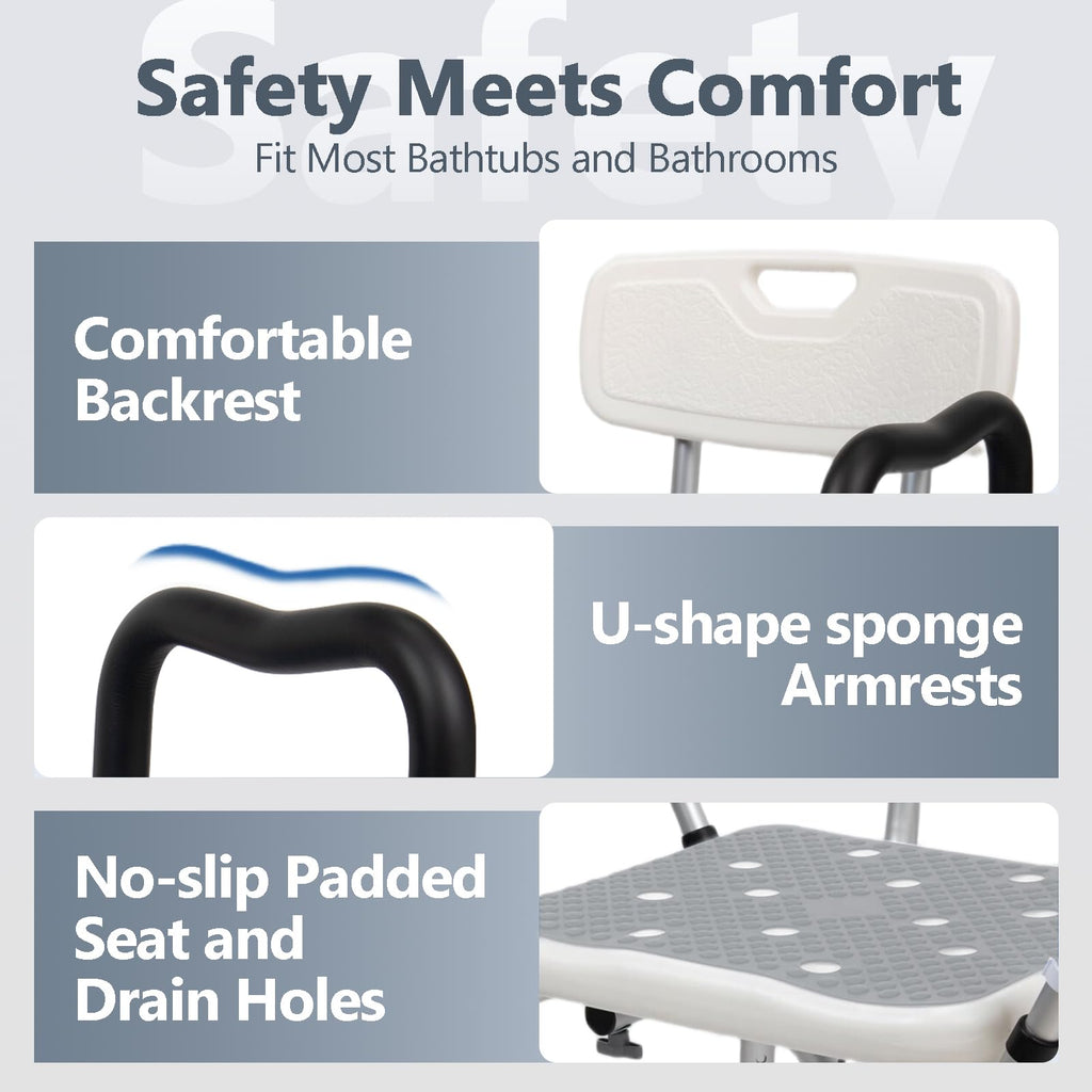 Adjustable Shower Chair with Arms & Back, 550 lb, Gray Q605