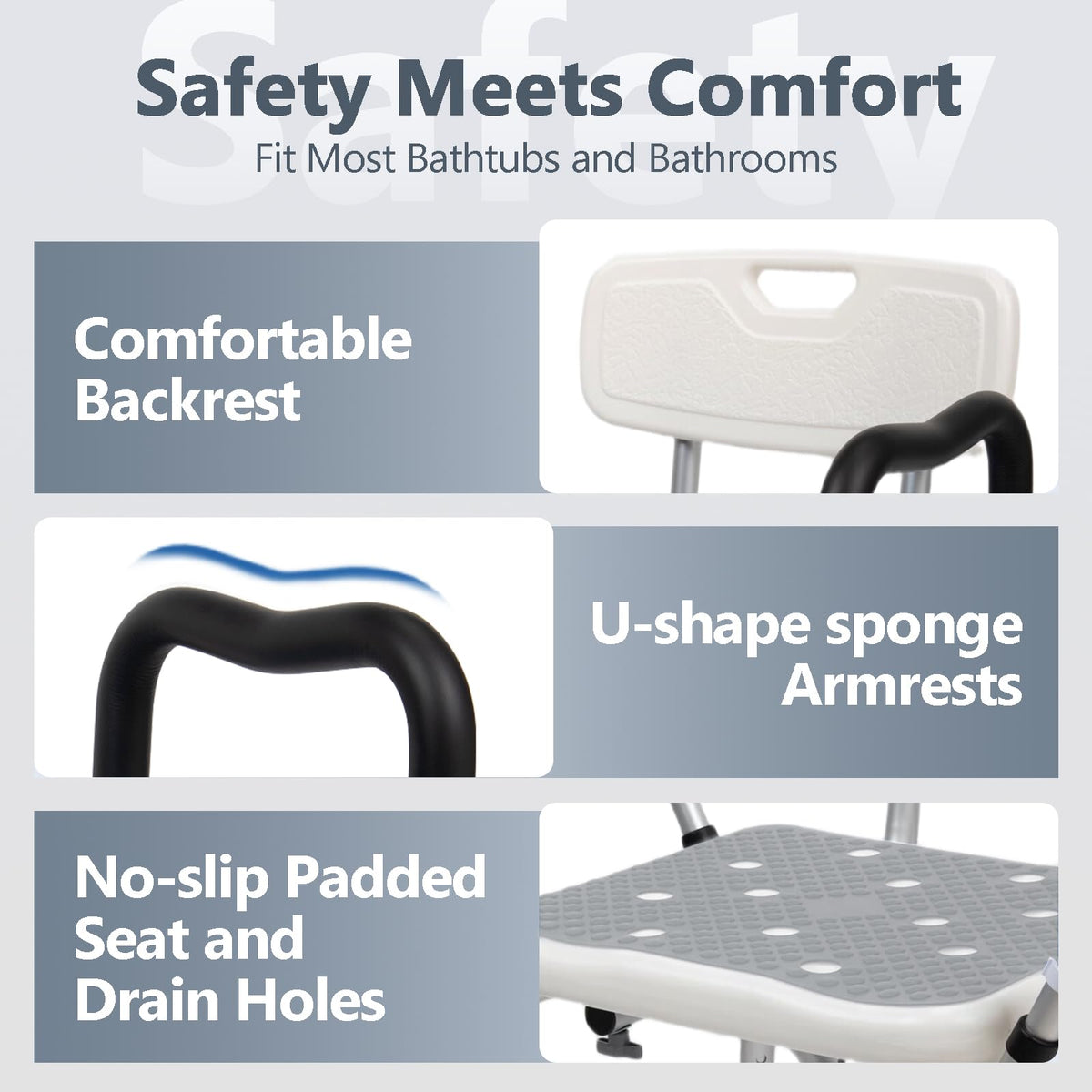 Adjustable Shower Chair with Arms & Back, 550 lb, Gray Q605
